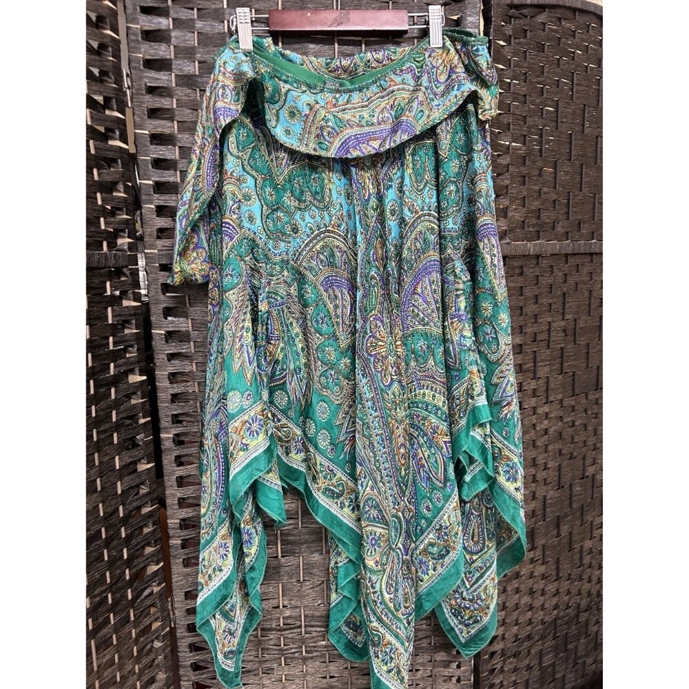 Boston Proper Womens Y2K Silk Draping Flowy Skirt Paisley Green Size Small - Picture 4 of 4